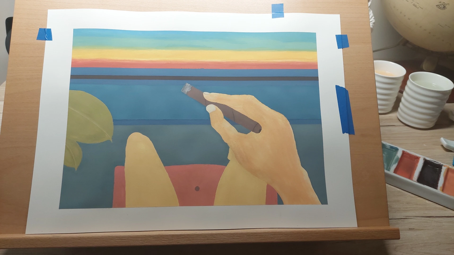 A close-up view of the finished painting, showcasing the details.
