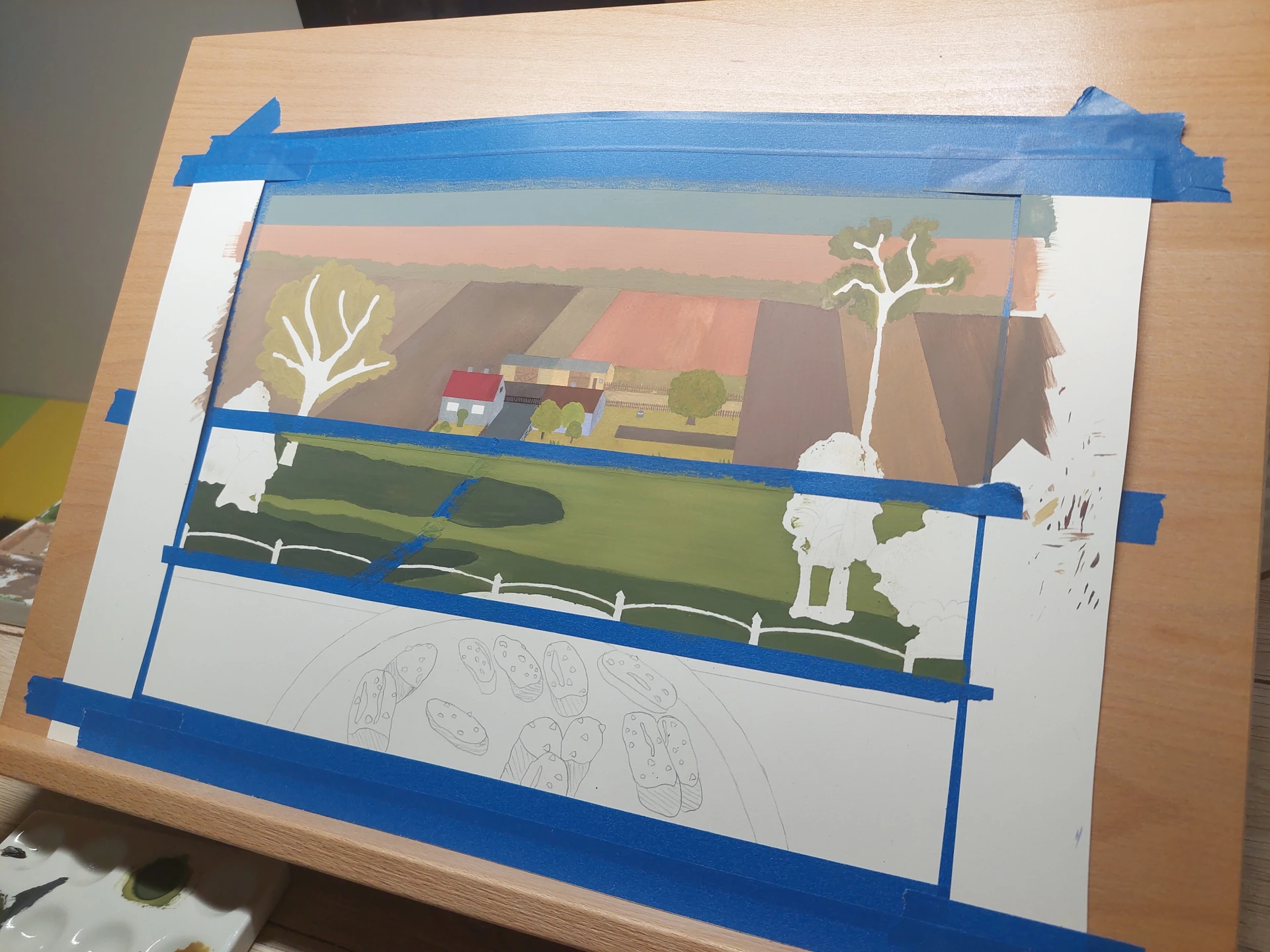 Middle section showing the first version of grass and shadows (later repainted).