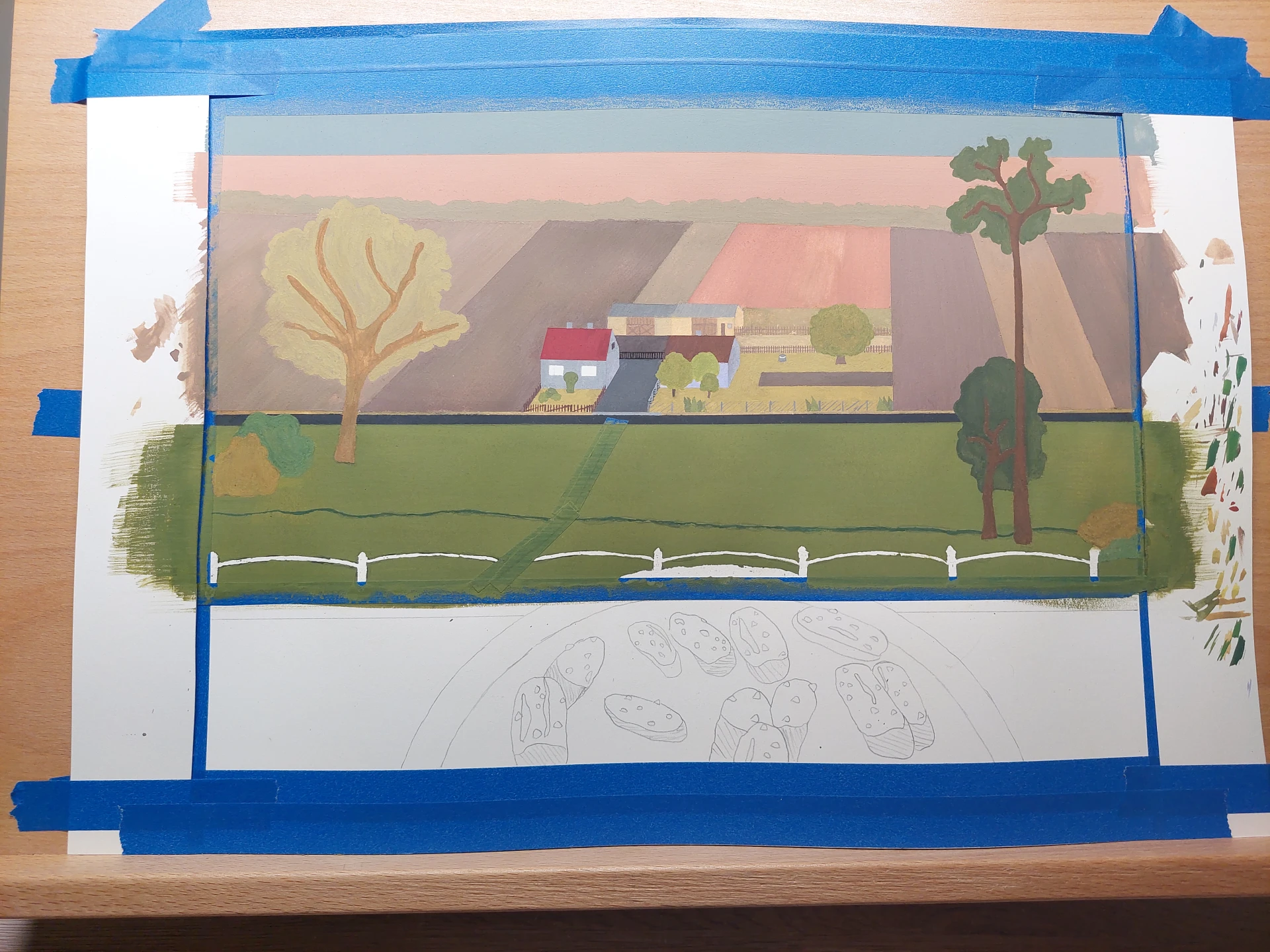 Refined grass area with corrected bushes on both the left and right sides.