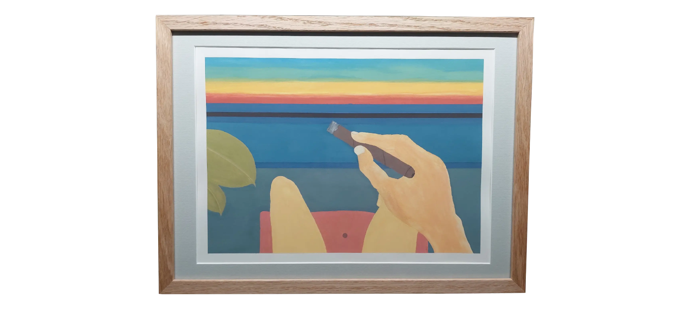 My first completed gouache painting of a man holding a cigar.