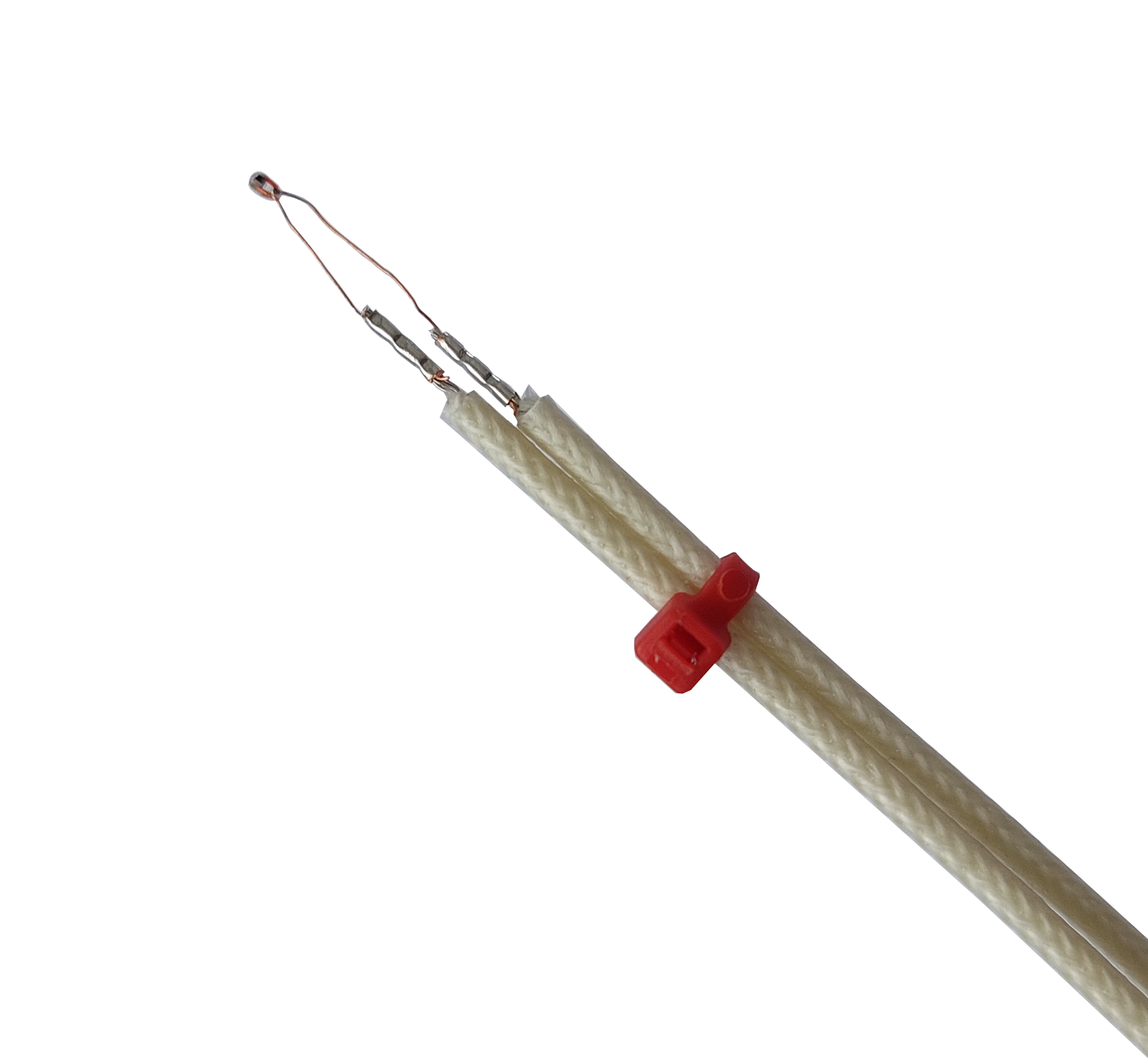 Picture of the thermistor connected to the heat-resistant wire